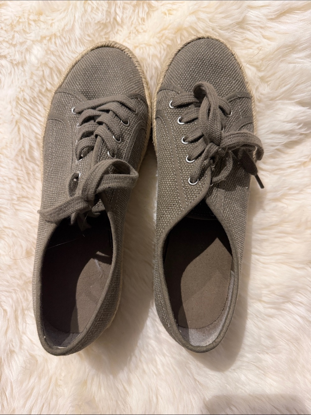 Casual Women's Canvas Lace-Up Sneakers in Taupe/Olive Green
